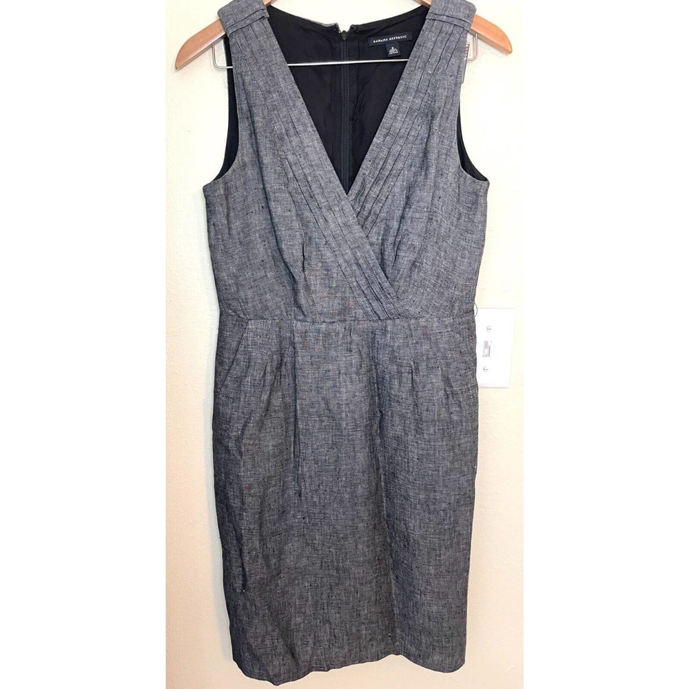 Banana Republic Dress Women's 8 Lined Linen Sleeveless Gray (no belt) CAREER